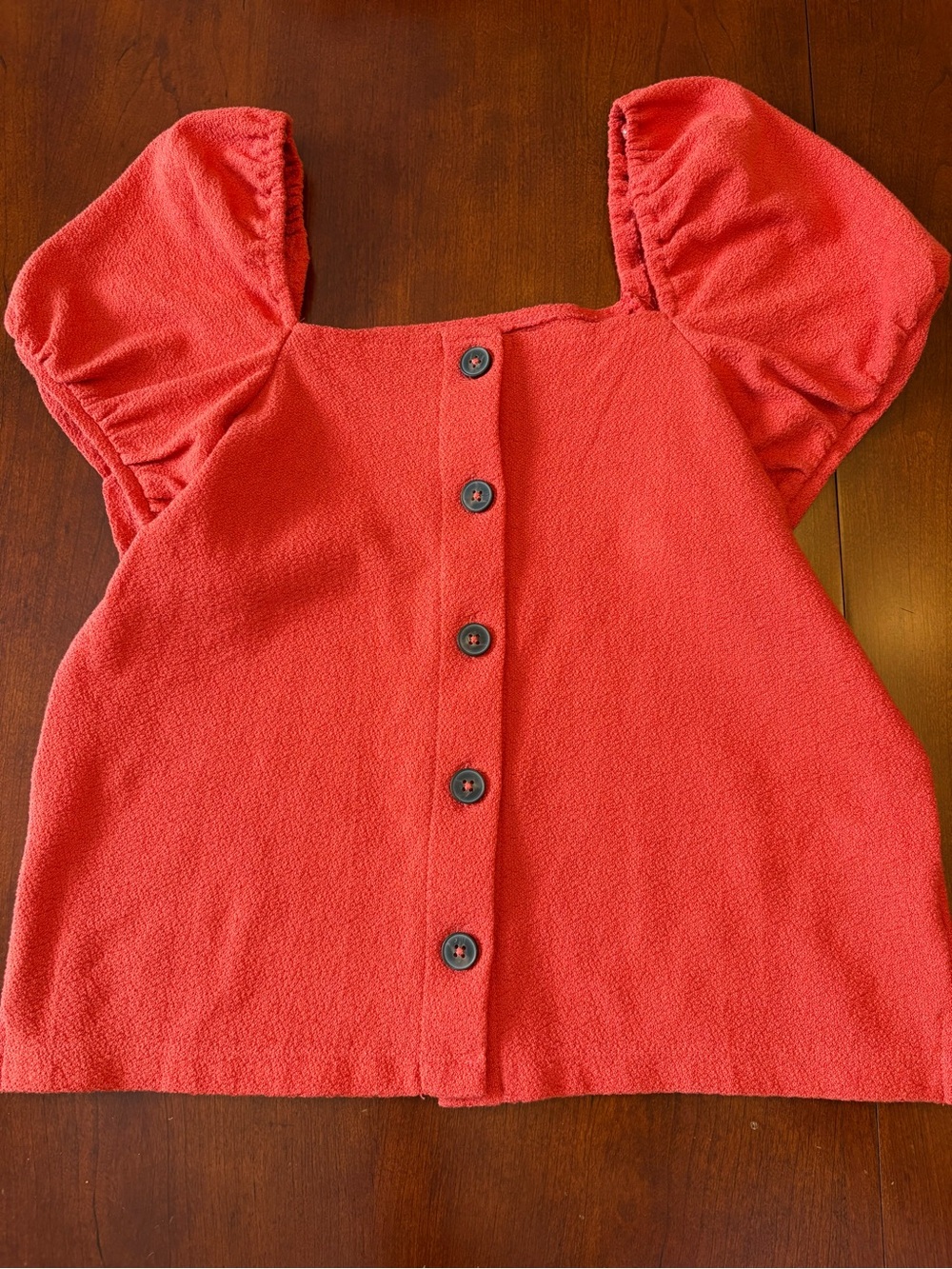 NWT Madewell Jacquard Square-Neck Puff-Sleeve Top Red Coral S - Picture 2 of 6